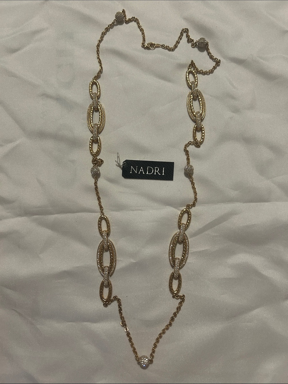 Nadri Gold Long Station Necklace with Pavé Links